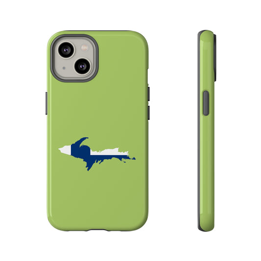 Michigan Upper Peninsula Tough Phone Case (Gooseberry Green w/ UP Finland Flag Outline) | Apple iPhone