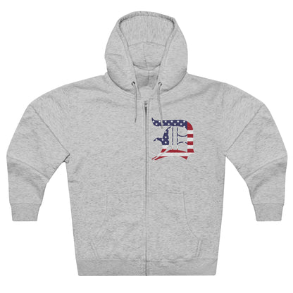 Detroit 'Old English D' Hoodie (Patriotic Edition) | Unisex Full Zip