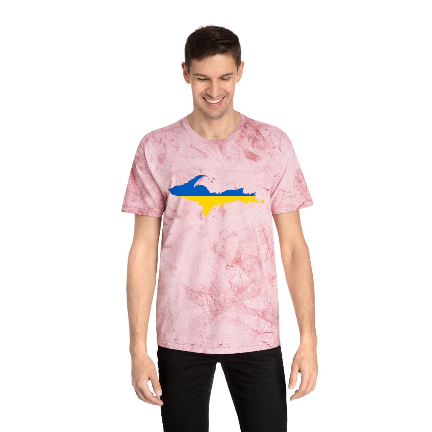 Michigan Upper Peninsula T-Shirt (w/ UP Ukraine Flag Outline) | Unisex Color Blast