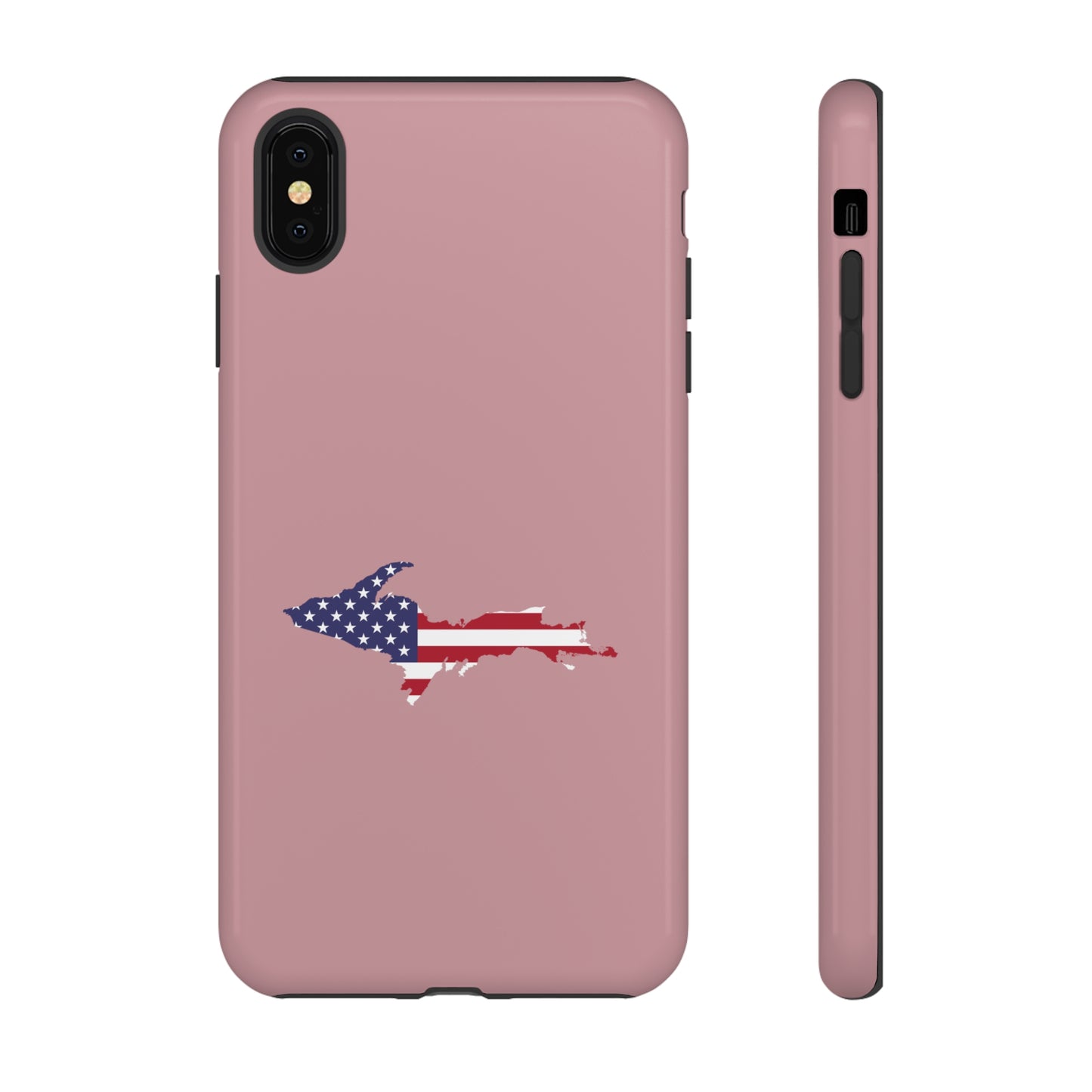 Michigan Upper Peninsula Tough Phone Case (Cherry Blossom Pink w/ UP USA Flag Outline) | Apple iPhone