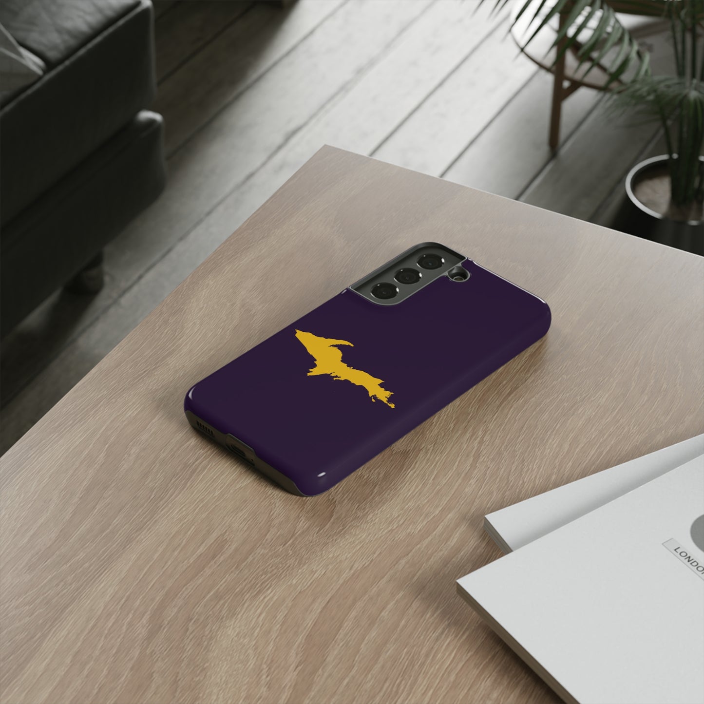 Michigan Upper Peninsula Tough Phone Case (Blackcurrant w/ Gold UP Outline) | Samsung & Pixel Android