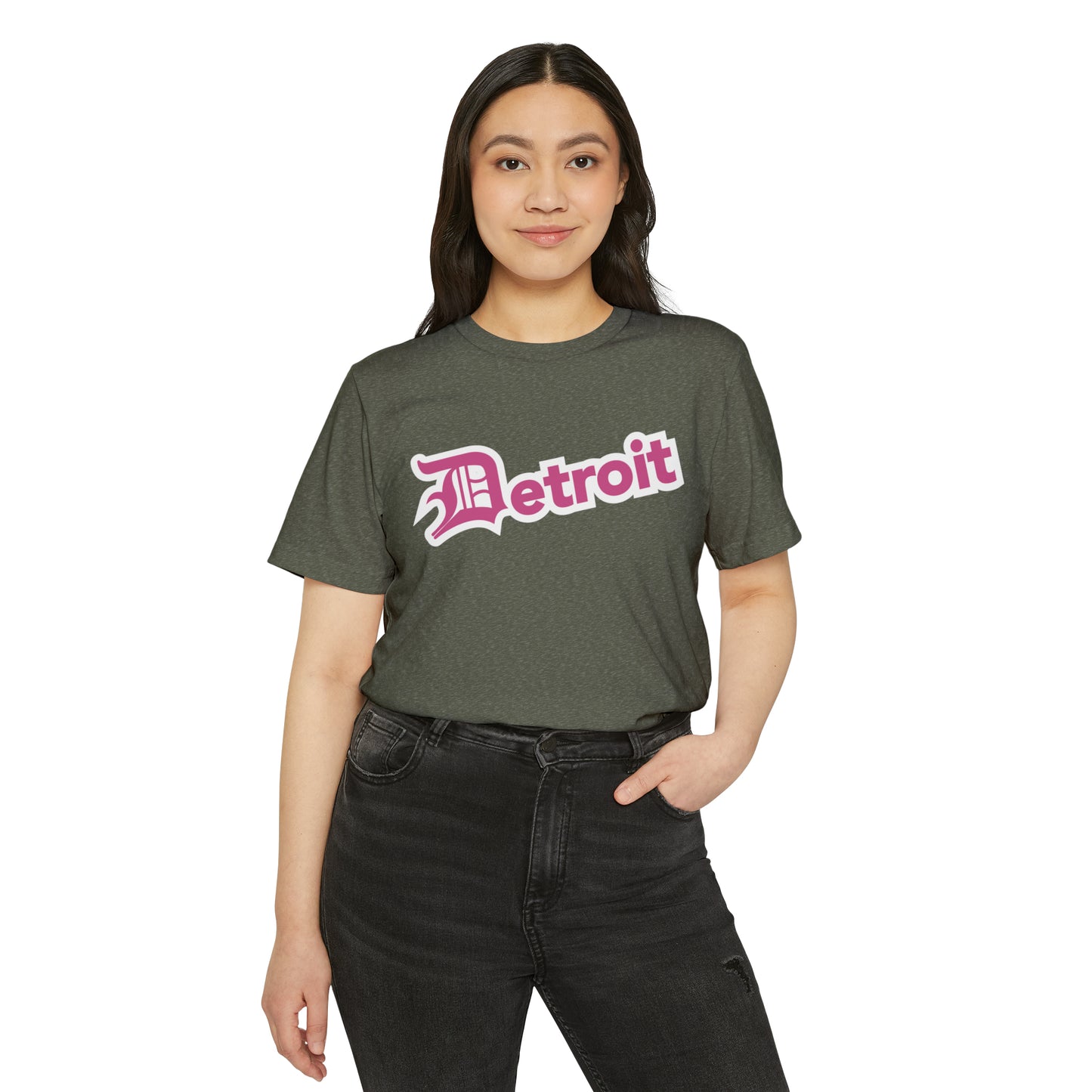 'Detroit' T-Shirt (Apple Blossom Pink Old English 'D') | Unisex Recycled Organic