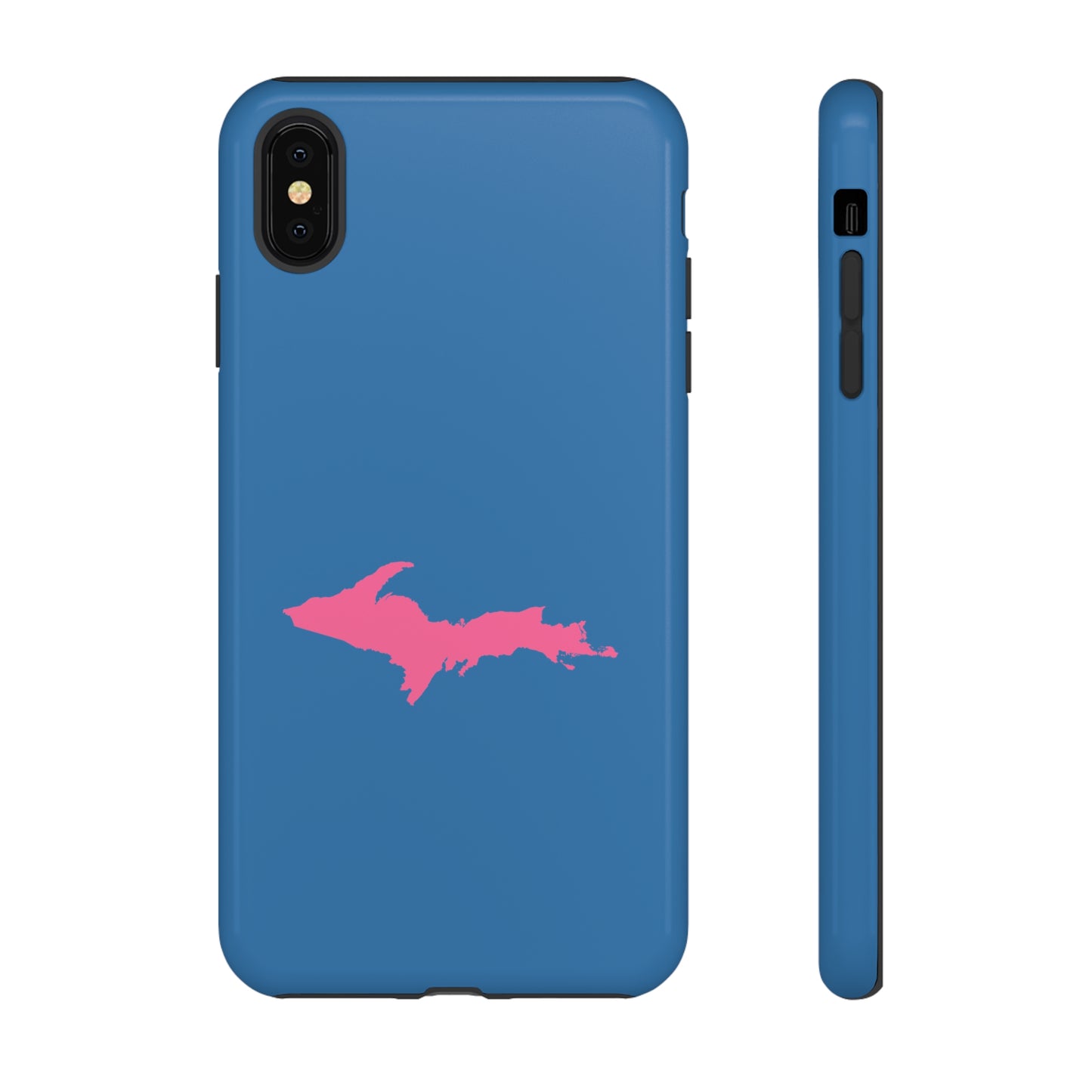 Michigan Upper Peninsula Tough Phone Case (Lake Superior Blue w/ Pink UP Outline) | Apple iPhone