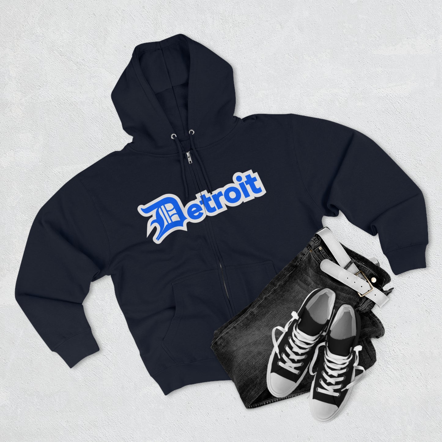 'Detroit' Hoodie (Motor Town Blue w/ Old English 'D') | Unisex Full Zip