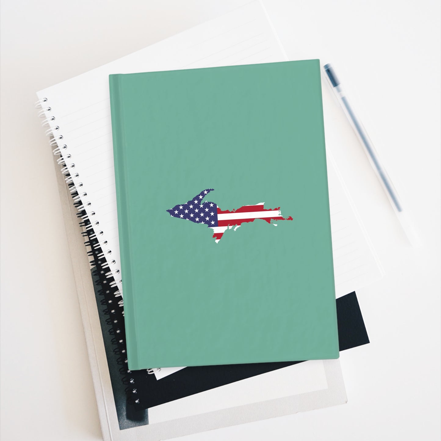 Michigan Upper Peninsula Blank Sketchbook (w/ UP USA Flag) | Metallic Mint Green