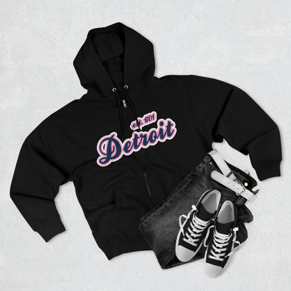 'Detroit EST 1701' Hoodie (Navy/Pink Script Font) | Unisex Full Zip