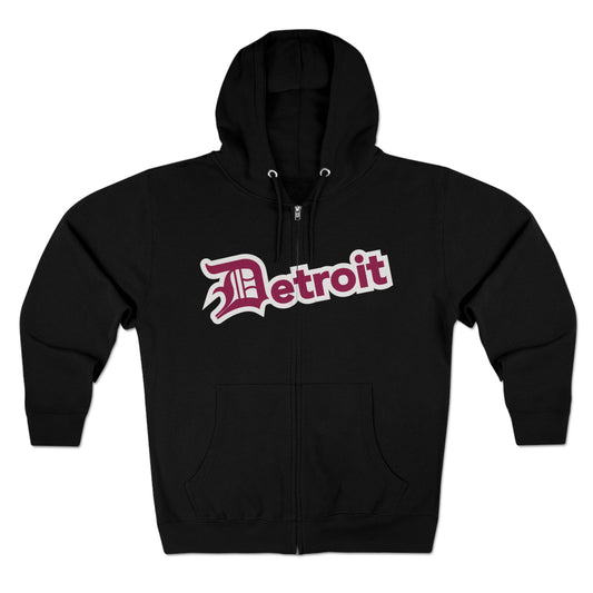 'Detroit' Hoodie (Ruby Red w/ Old English 'D') | Unisex Full Zip