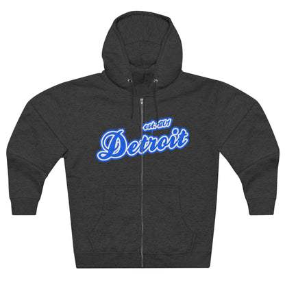 'Detroit EST 1701' Hoodie (Motor Town Blue Script Font) | Unisex Full Zip