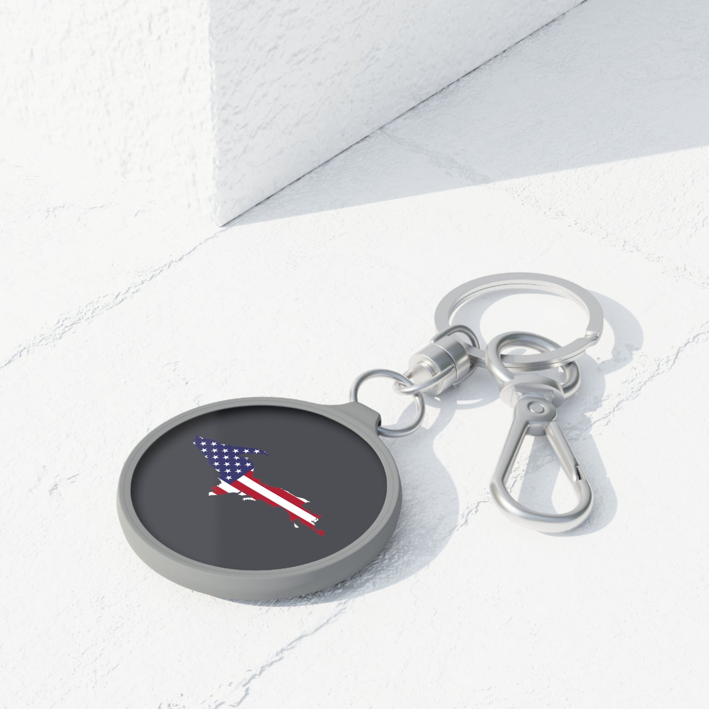 Michigan Upper Peninsula Keyring (w/ UP USA Flag) | Iron Ore Grey