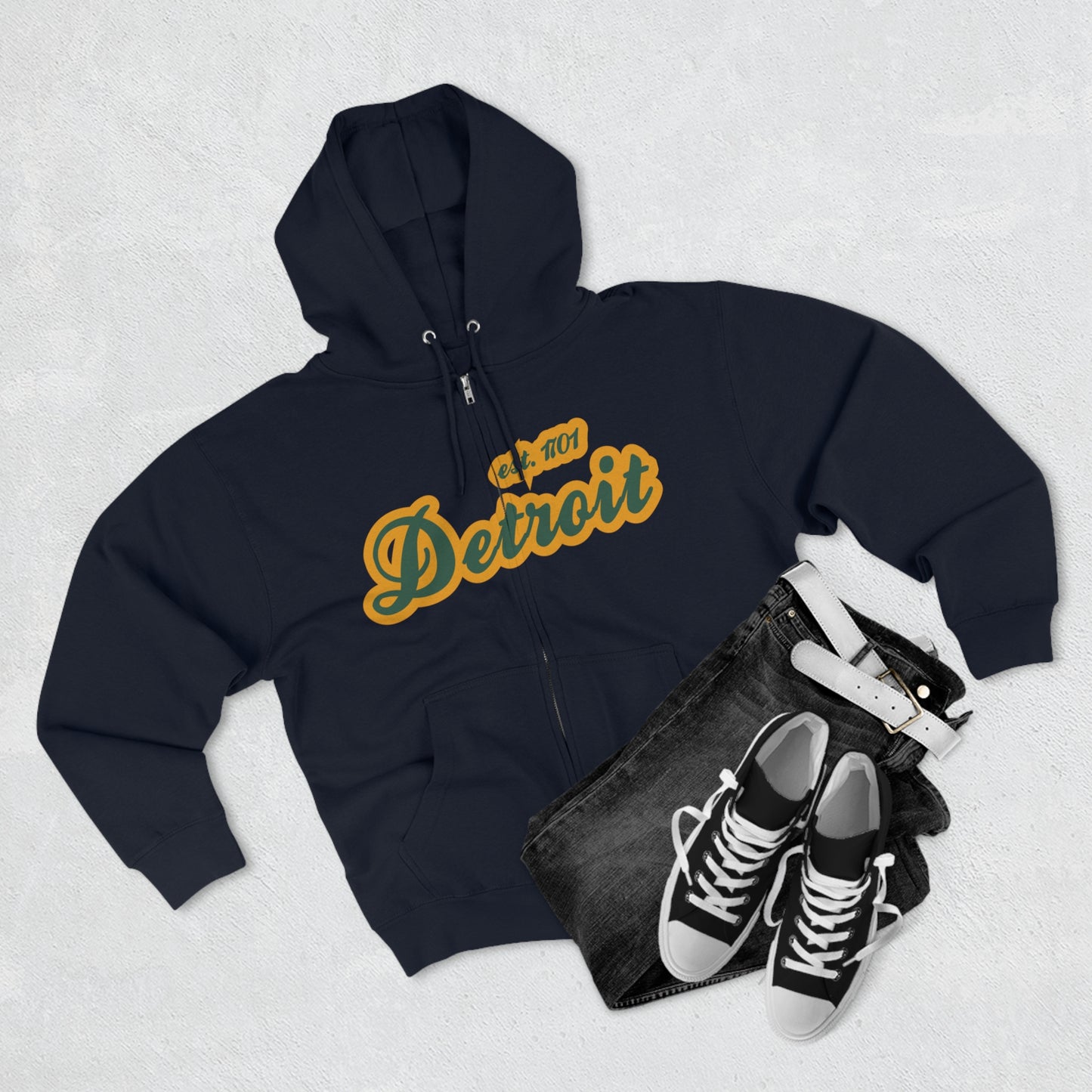 'Detroit EST 1701' Hoodie (Ginger Ale Green Script Font) | Unisex Full Zip