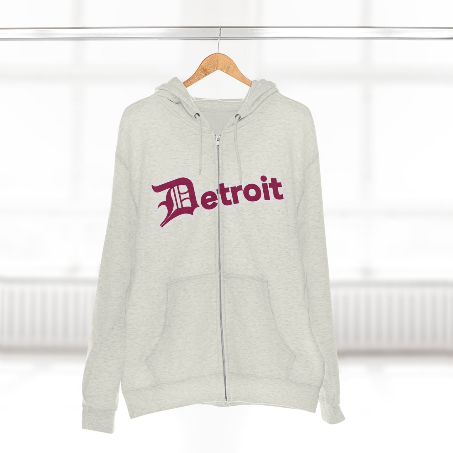 'Detroit' Hoodie (Ruby Red w/ Old English 'D') | Unisex Full Zip