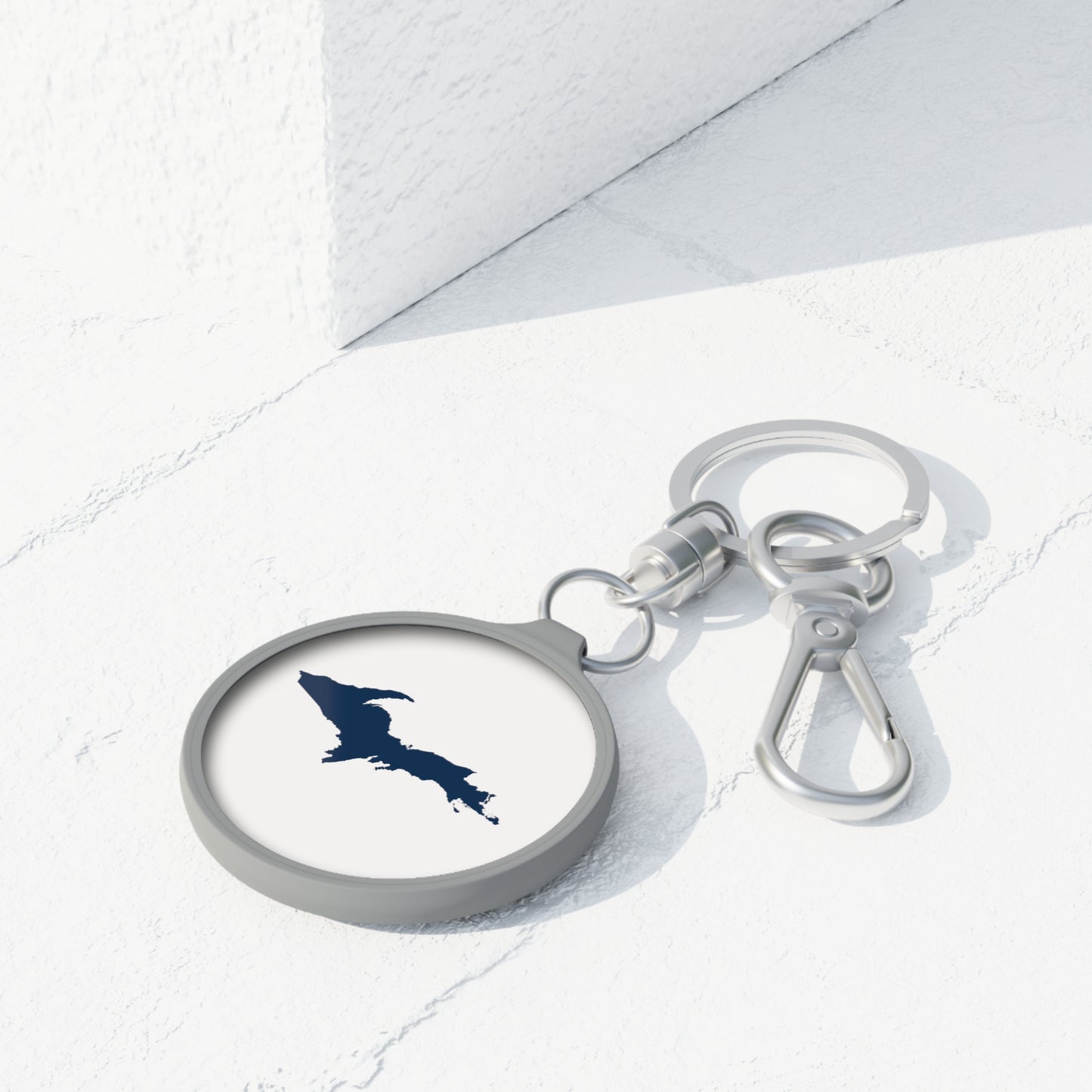 Michigan Upper Peninsula Keyring (w/ Navy UP Outline) | Birch Bark White