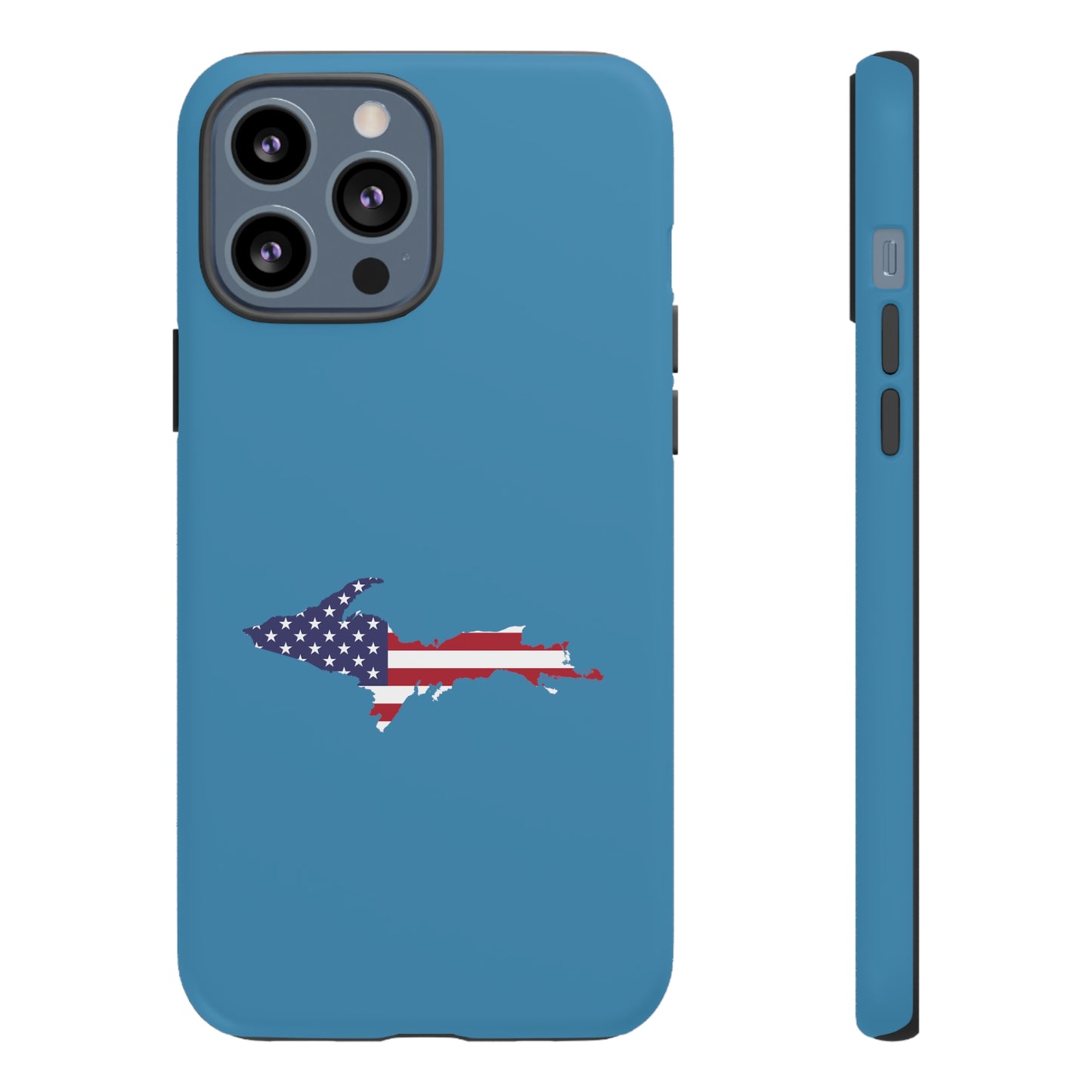 Michigan Upper Peninsula Tough Phone Case (Lake Michigan Blue w/ UP USA Flag Outline) | Apple iPhone