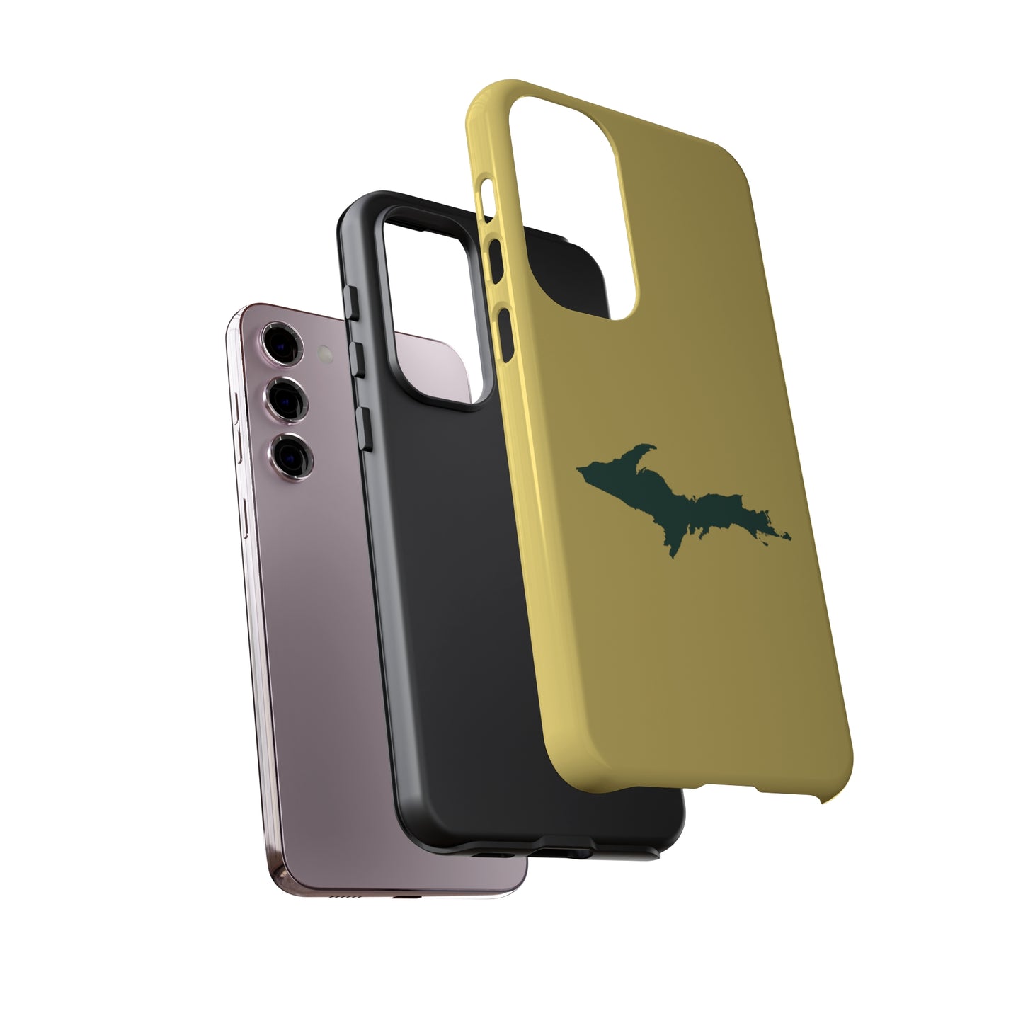 Michigan Upper Peninsula Tough Phone Case (Plum Yellow w/ Green UP Outline) | Samsung & Pixel Android