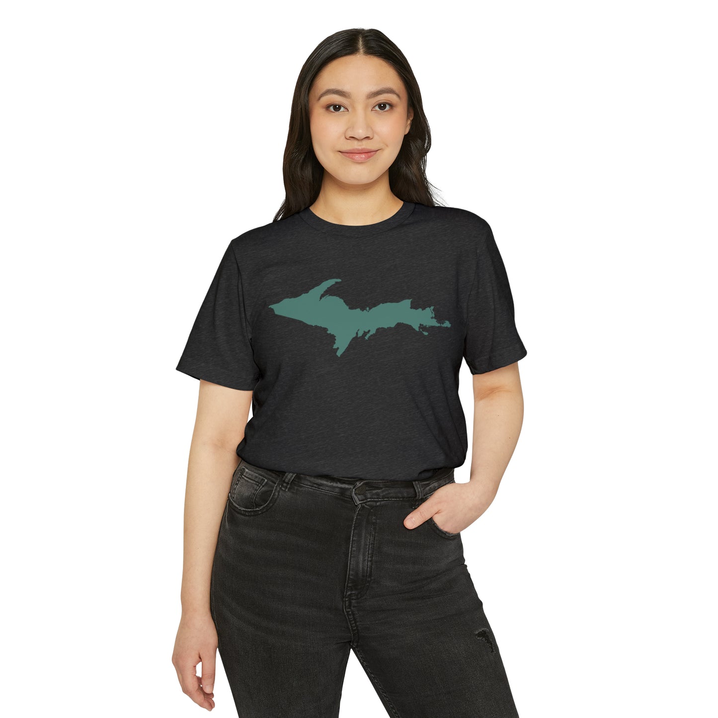 Michigan Upper Peninsula T-Shirt (w/ Copper Green UP Outline) | Unisex Recycled Organic