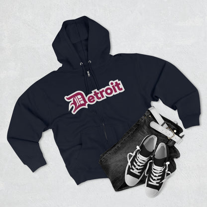 'Detroit' Hoodie (Ruby Red w/ Old English 'D') | Unisex Full Zip