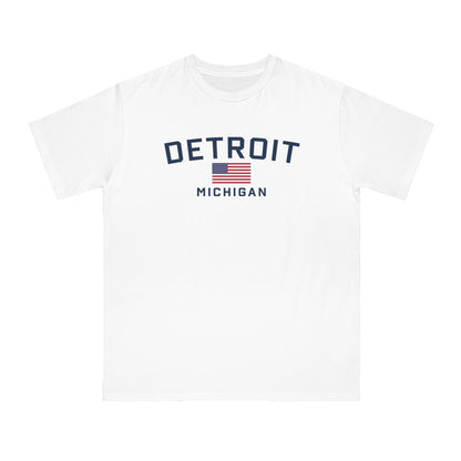 'Detroit Michigan' T-Shirt (w/ USA Flag) | Organic Unisex