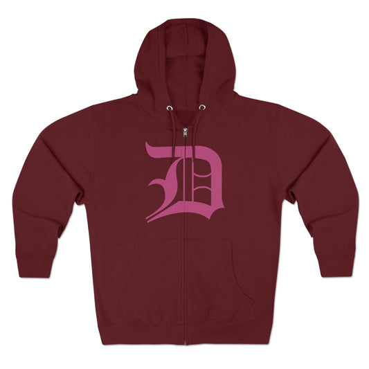 Detroit 'Old English D' Hoodie (Full-Body Apple Blossom Pink) | Unisex Full Zip