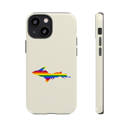 Michigan Upper Peninsula Tough Phone Case (Ivory Color w/ UP Pride Flag Outline) | Apple iPhone