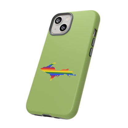 Michigan Upper Peninsula Tough Phone Case (Gooseberry Green w/ UP Pride Flag Outline) | Apple iPhone