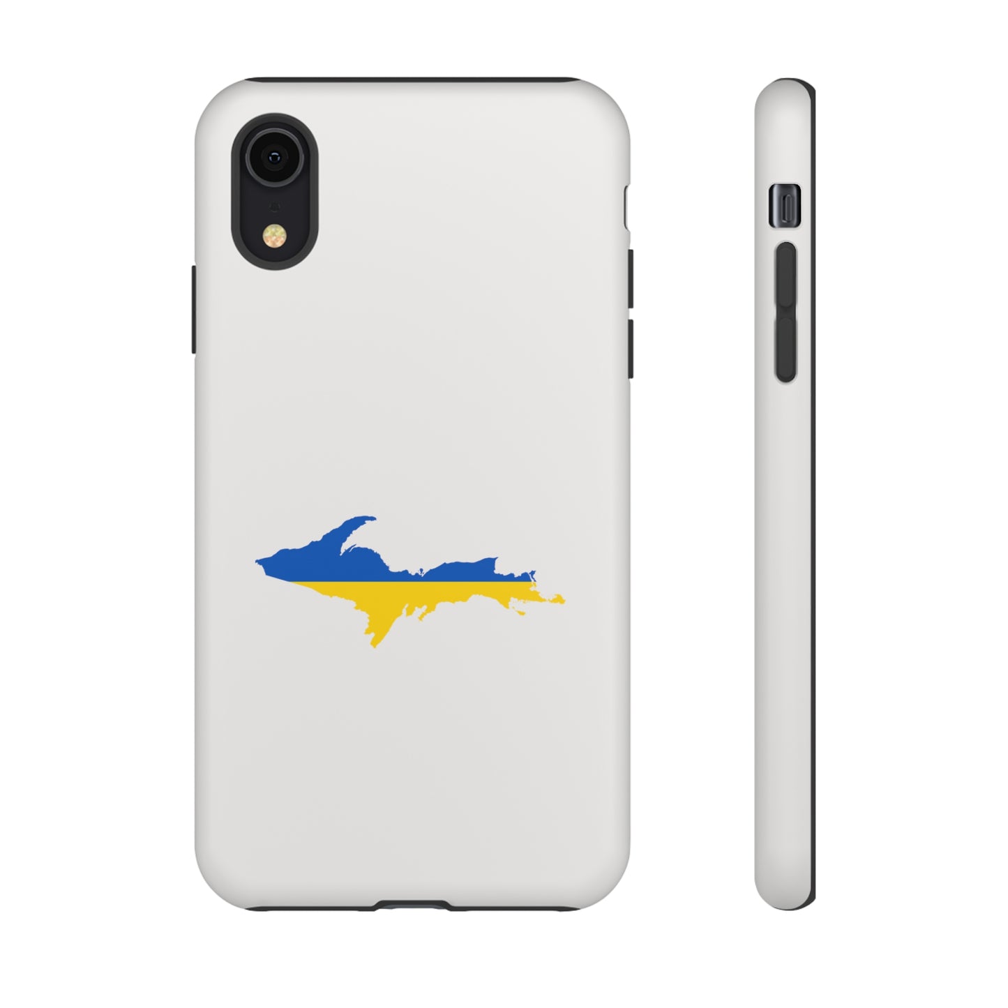 Michigan Upper Peninsula Tough Phone Case (Birch Bark White w/ UP Ukraine Flag Outline) | Apple iPhone