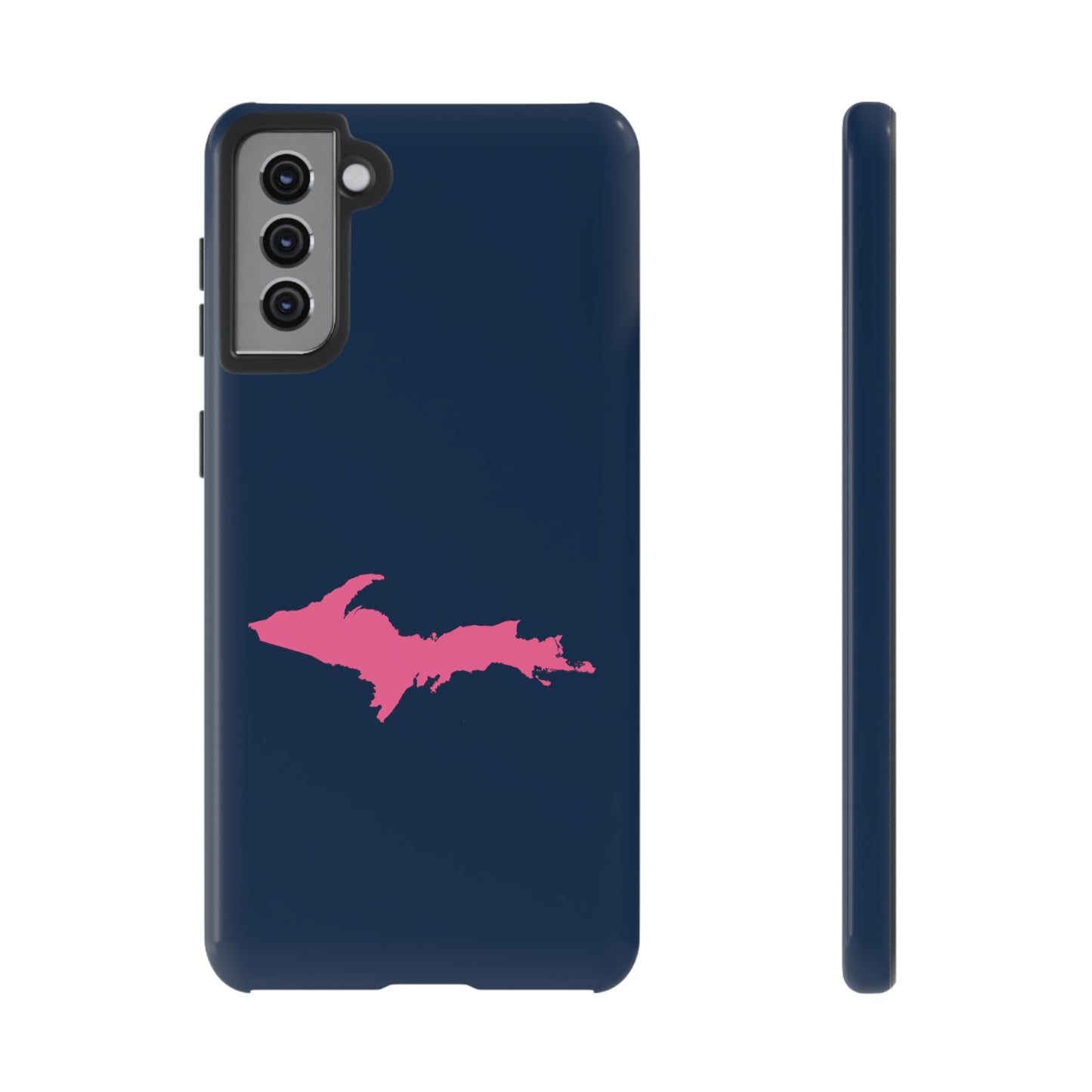 Michigan Upper Peninsula Tough Phone Case (Navy w/ Pink UP Outline) | Samsung & Pixel Android