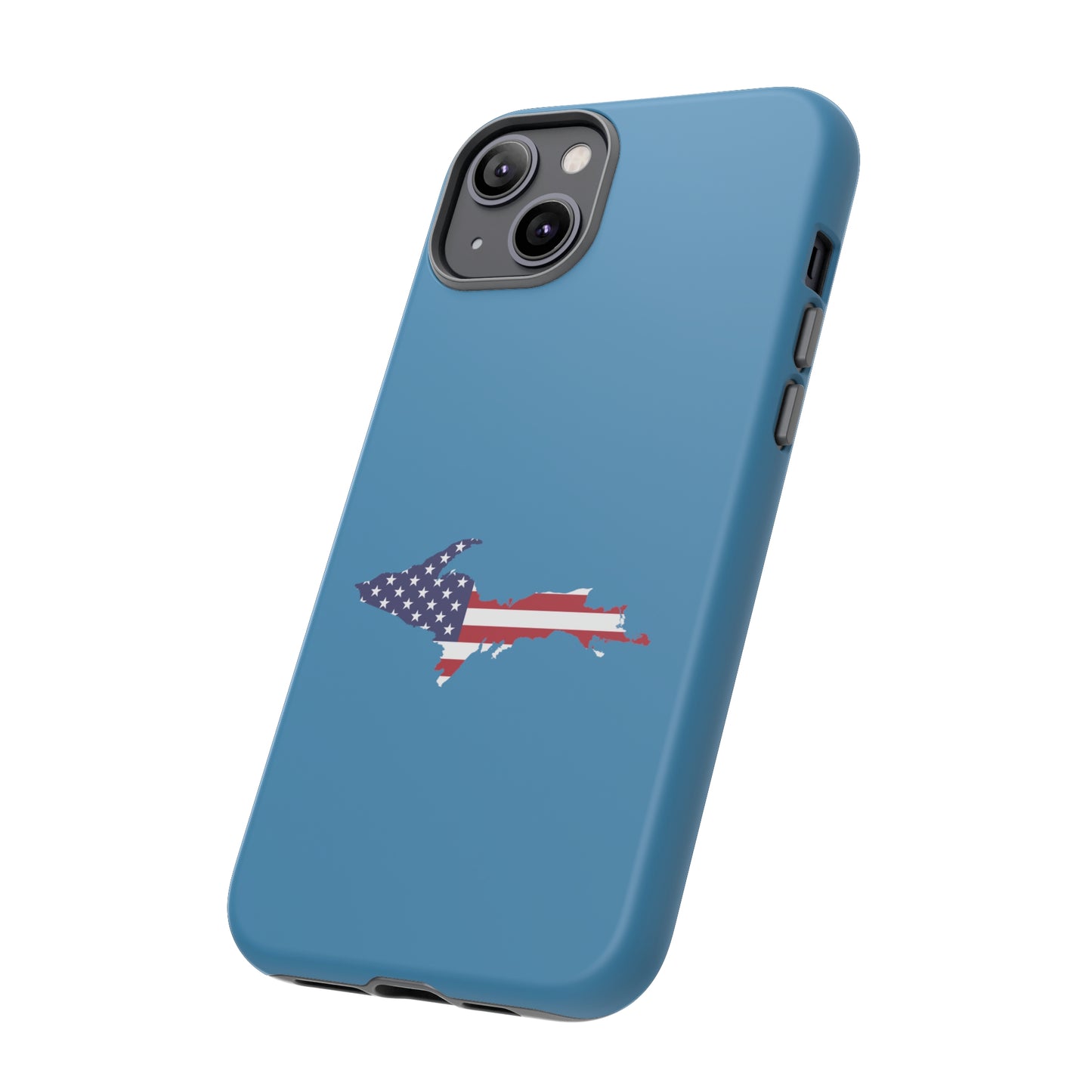 Michigan Upper Peninsula Tough Phone Case (Lake Michigan Blue w/ UP USA Flag Outline) | Apple iPhone