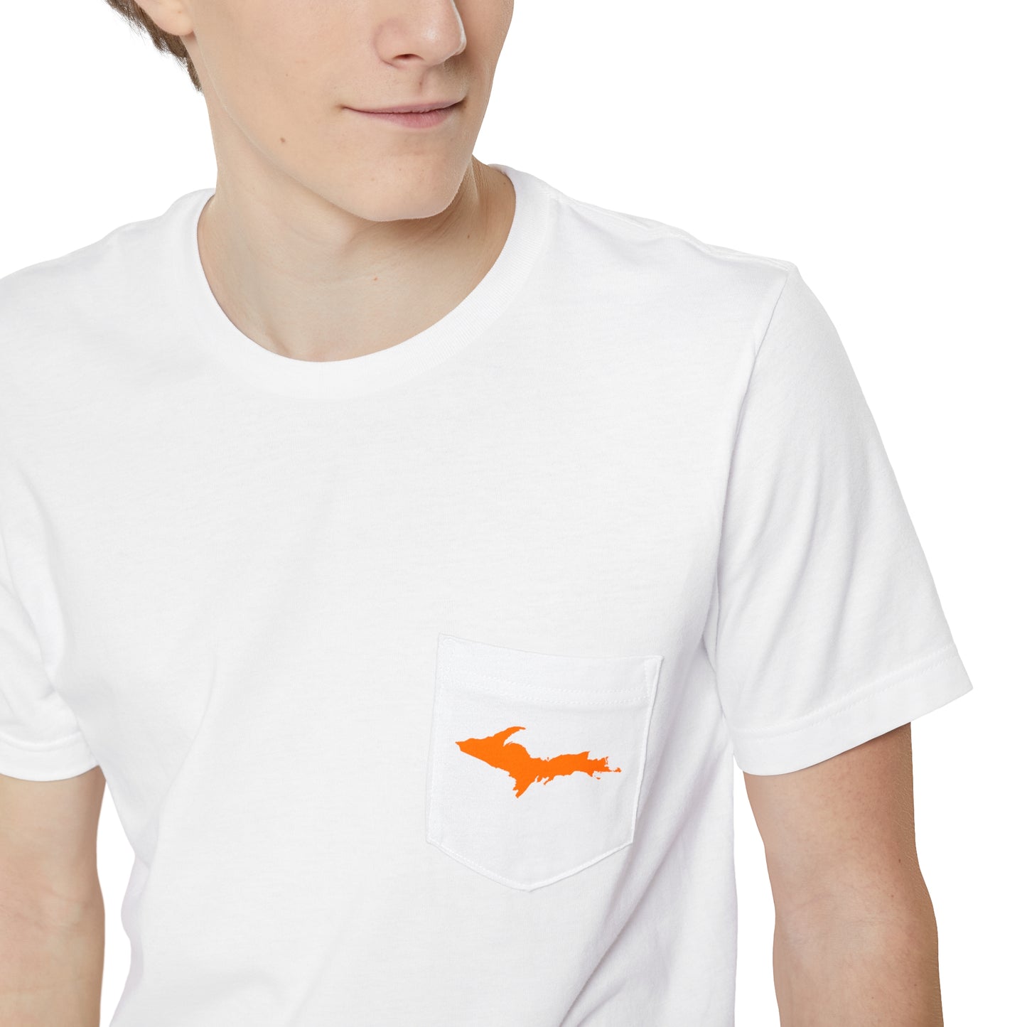 Michigan Upper Peninsula Pocket T-Shirt (w/ Orange UP Outline) | Unisex Standard