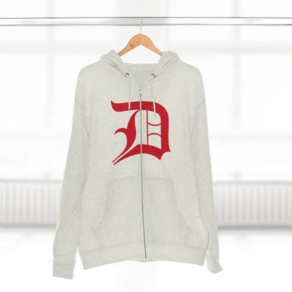 Detroit 'Old English D' Hoodie (Full-Body Aliform Red) | Unisex Full Zip