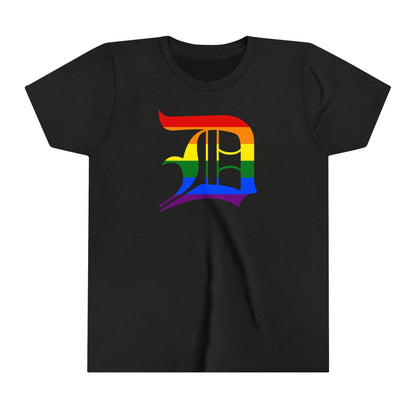 Detroit 'Old English D' T-Shirt (Rainbow Pride Edition) | Youth Short Sleeve