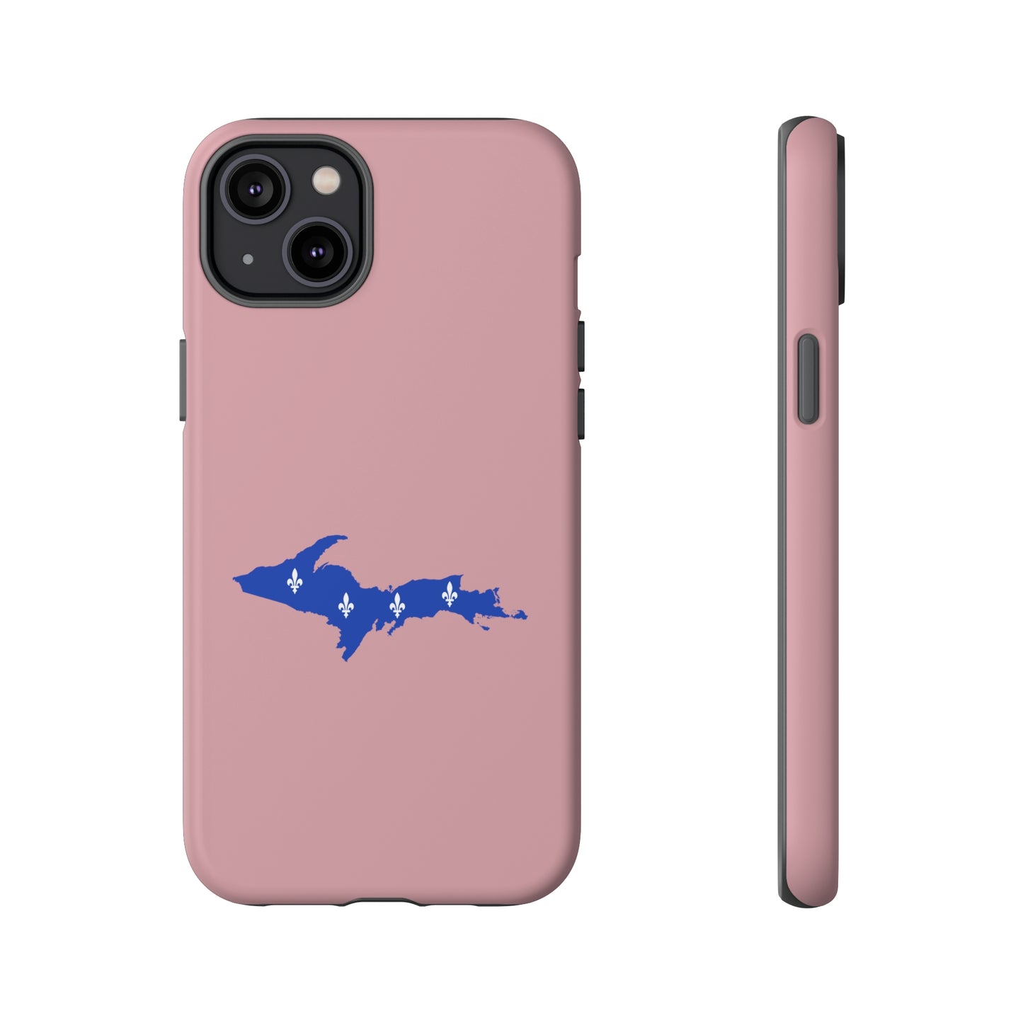 Michigan Upper Peninsula Tough Phone Case (Cherry Blossom Pink w/ UP Quebec Flag Outline) | Apple iPhone