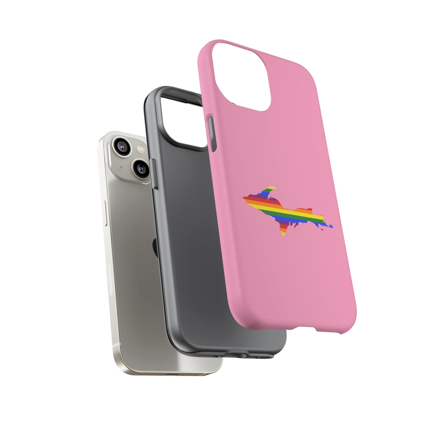 Michigan Upper Peninsula Tough Phone Case ('67 Pink Caddie w/ UP Pride Flag Outline) | Apple iPhone