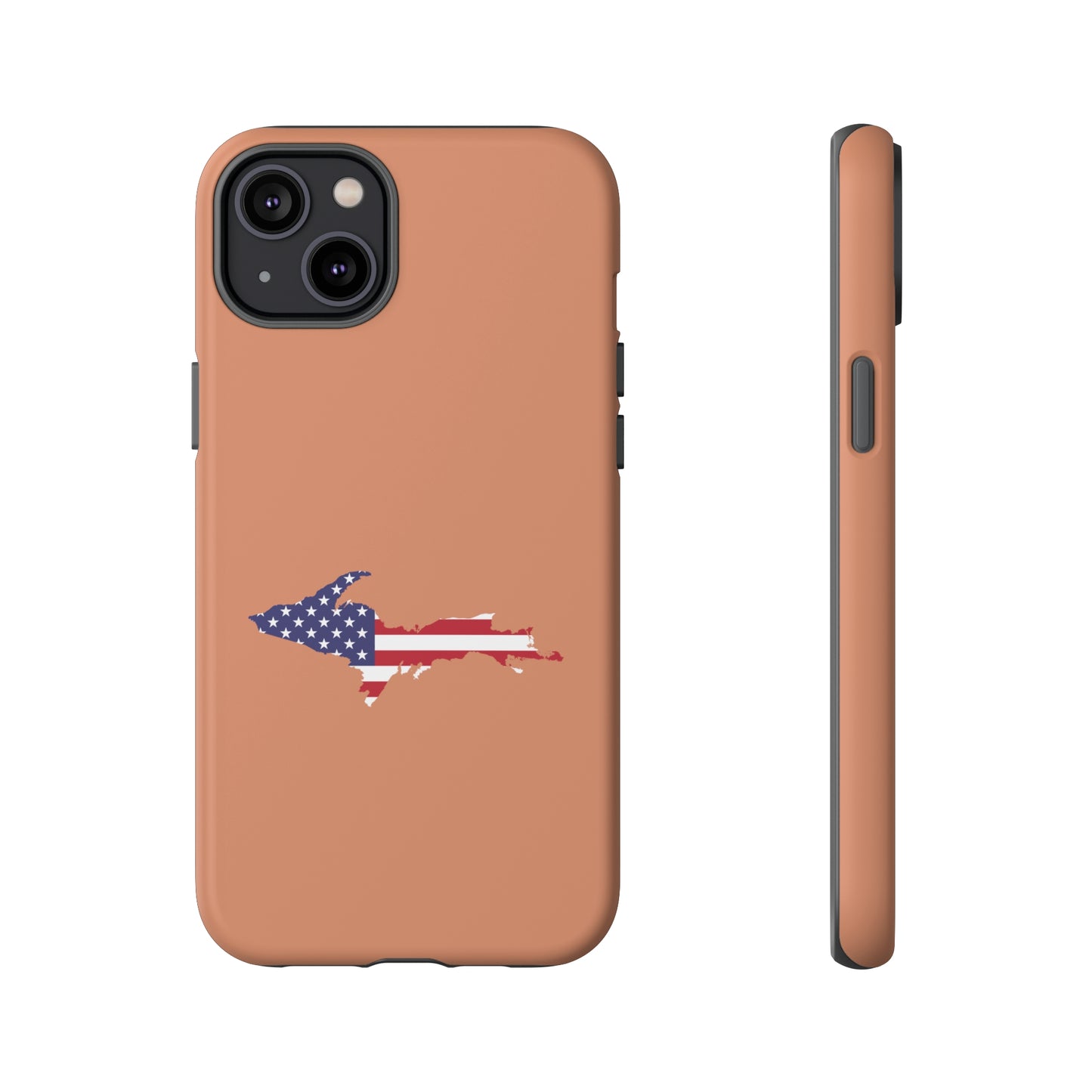 Michigan Upper Peninsula Tough Phone Case (Copper Color w/ UP USA Flag Outline) | Apple iPhone