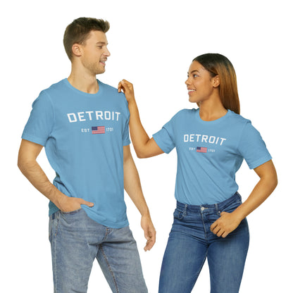 'Detroit EST 1701' T-Shirt (w/ USA Flag Outline) | Unisex Standard Fit