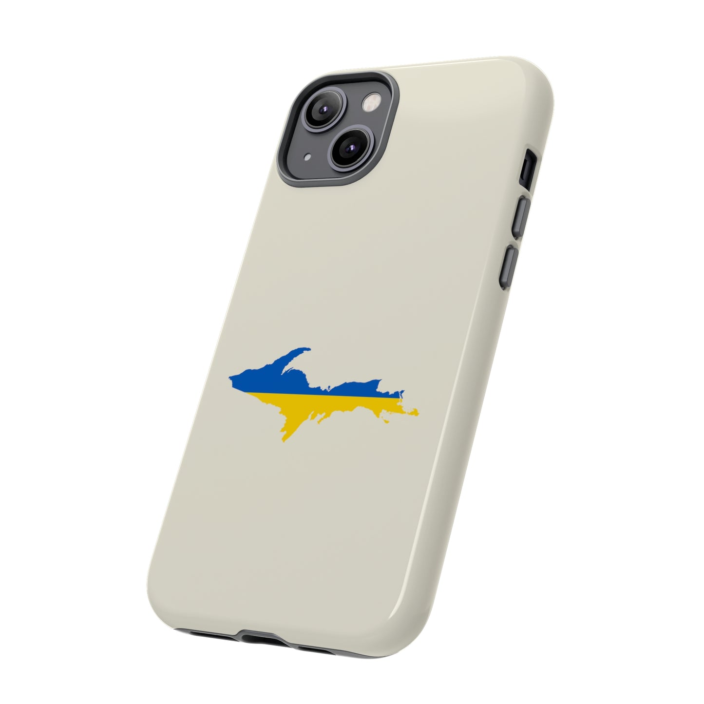 Michigan Upper Peninsula Tough Phone Case (Ivory Color w/ UP Ukraine Flag Outline) | Apple iPhone