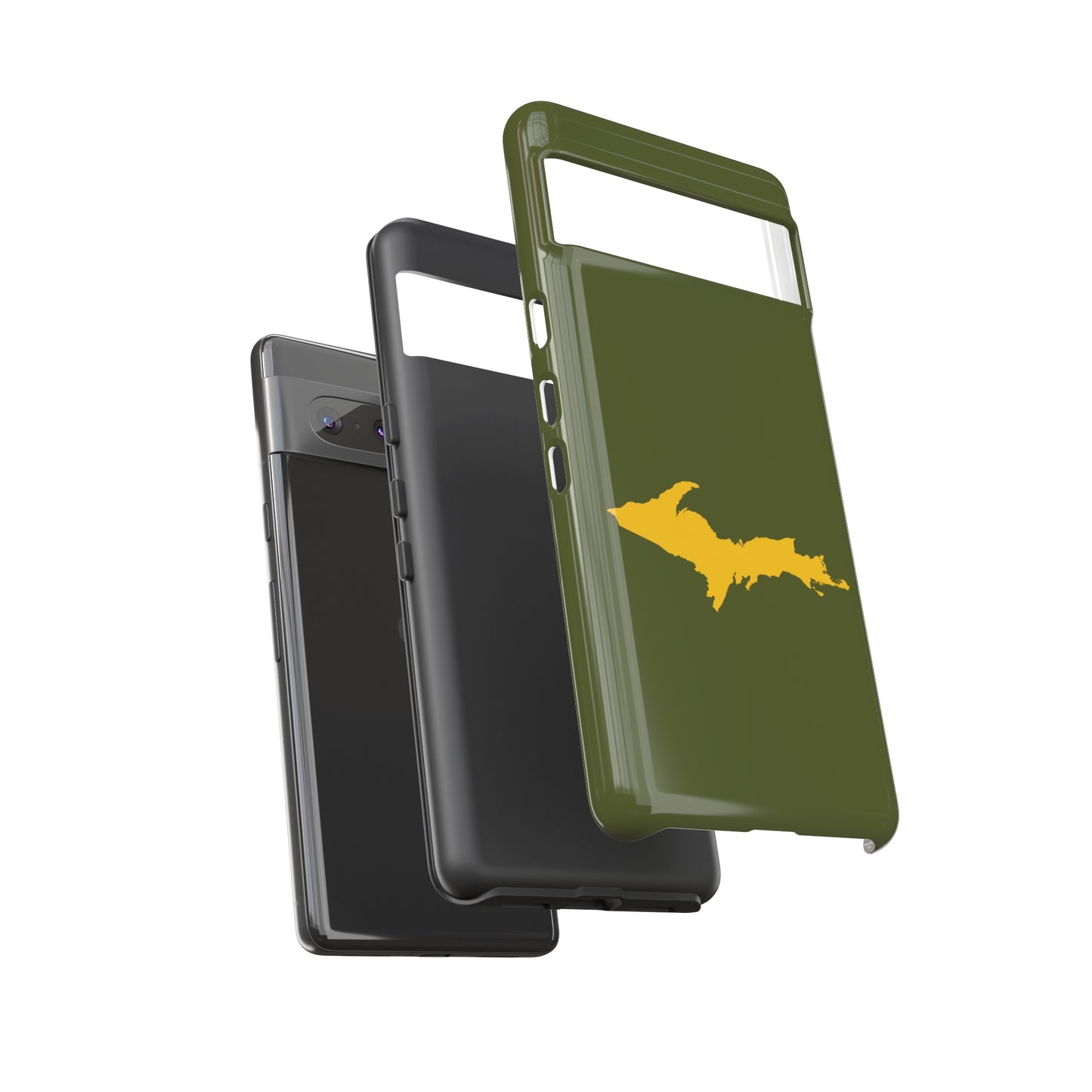 Michigan Upper Peninsula Tough Phone Case (Army Green w/ Gold UP Outline) | Samsung & Pixel Android