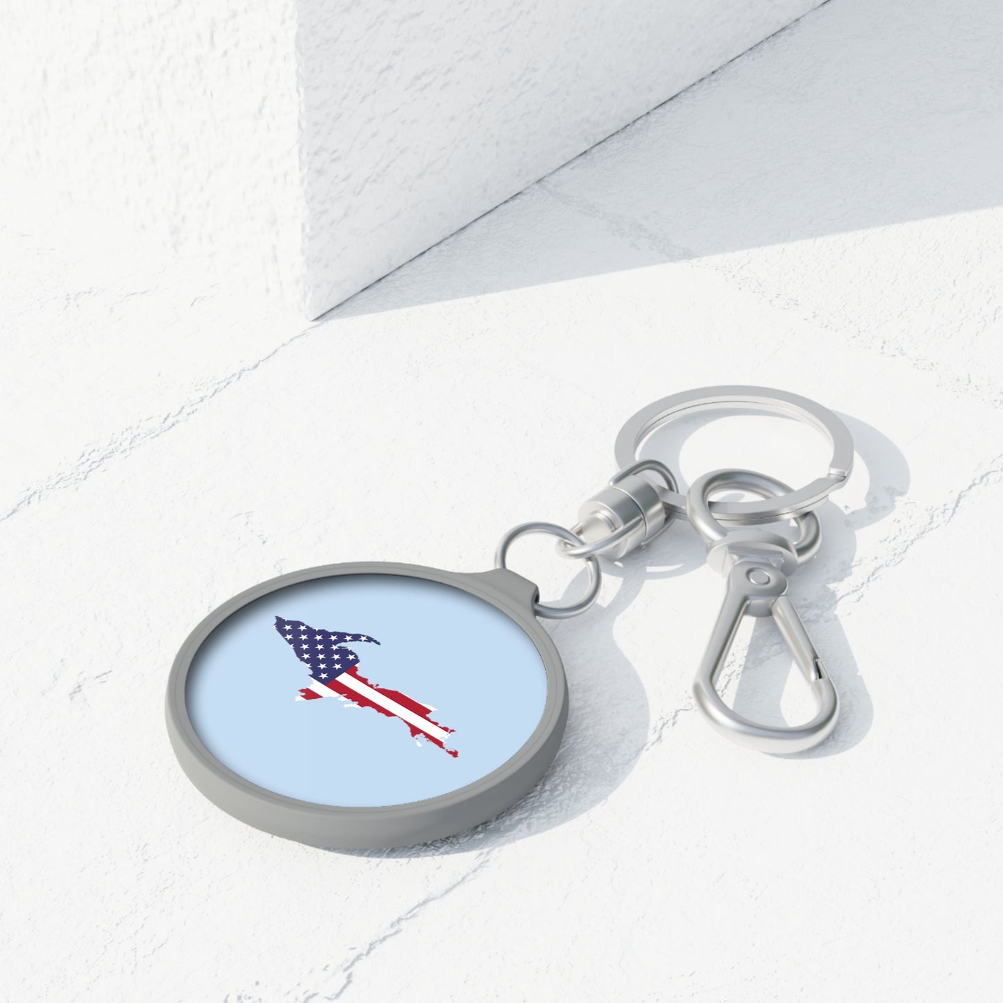 Michigan Upper Peninsula Keyring (w/ UP USA Flag) | Light Blue