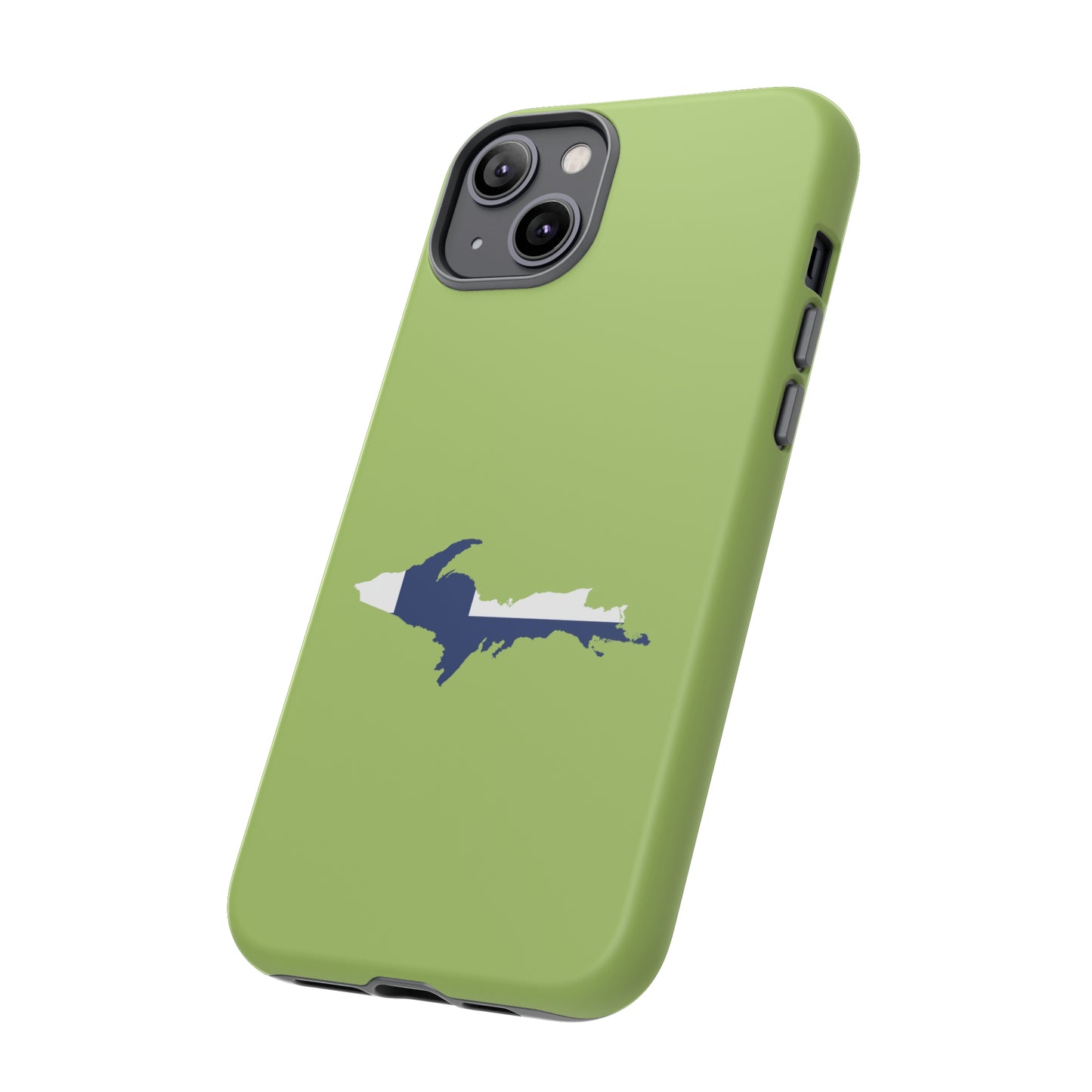 Michigan Upper Peninsula Tough Phone Case (Gooseberry Green w/ UP Finland Flag Outline) | Apple iPhone