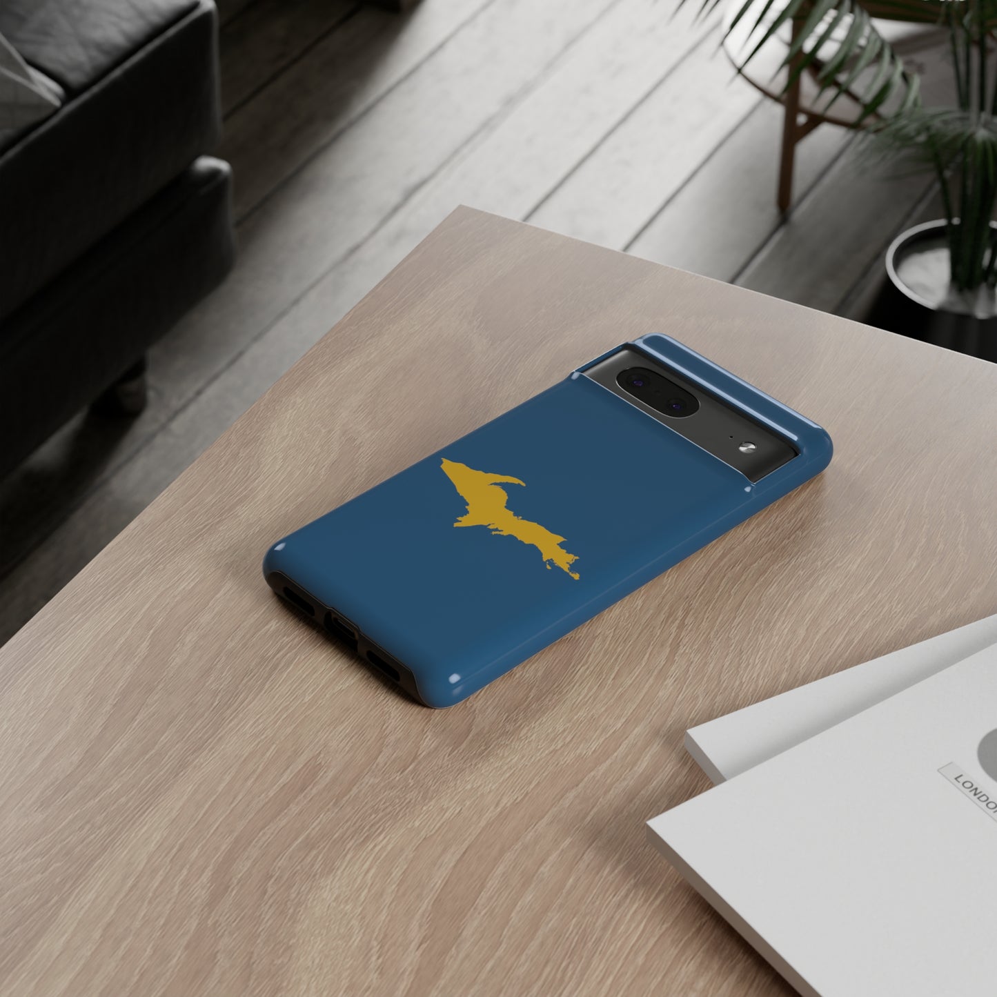 Michigan Upper Peninsula Tough Phone Case (Blueberry w/ Gold UP Outline) | Samsung & Pixel Android