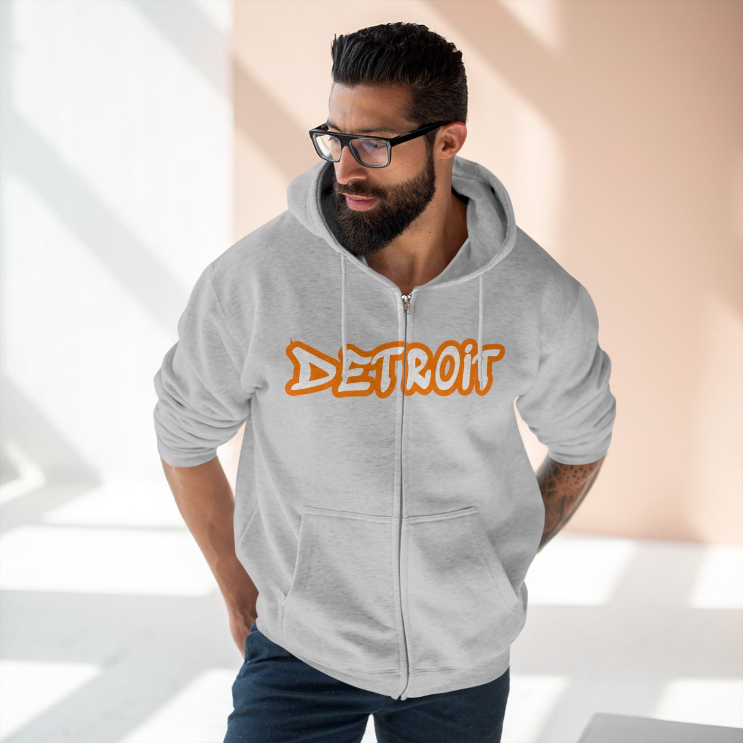 'Detroit' Hoodie (Orange Tag Font) | Unisex Full Zip