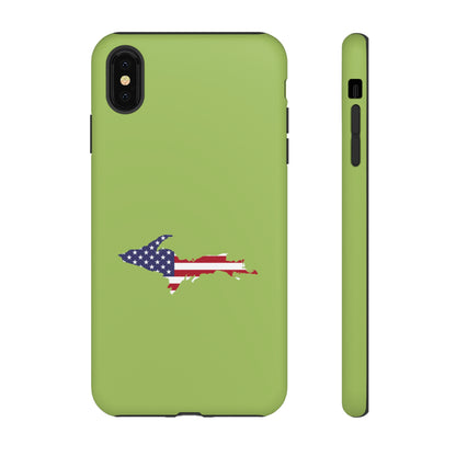 Michigan Upper Peninsula Tough Phone Case (Gooseberry Green w/ UP USA Flag Outline) | Apple iPhone