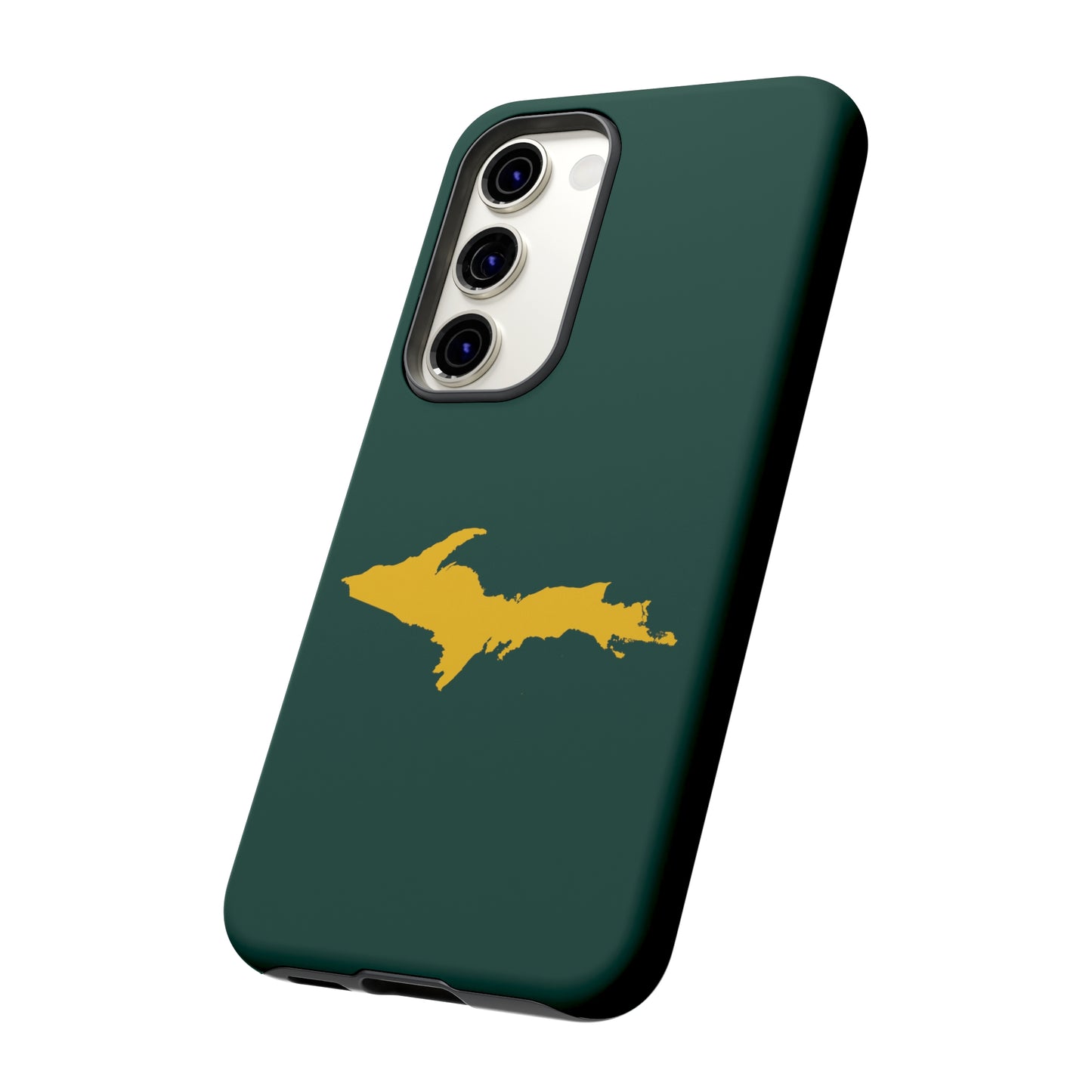 Michigan Upper Peninsula Tough Phone Case (Green w/ Gold UP Outline) | Samsung & Pixel Android