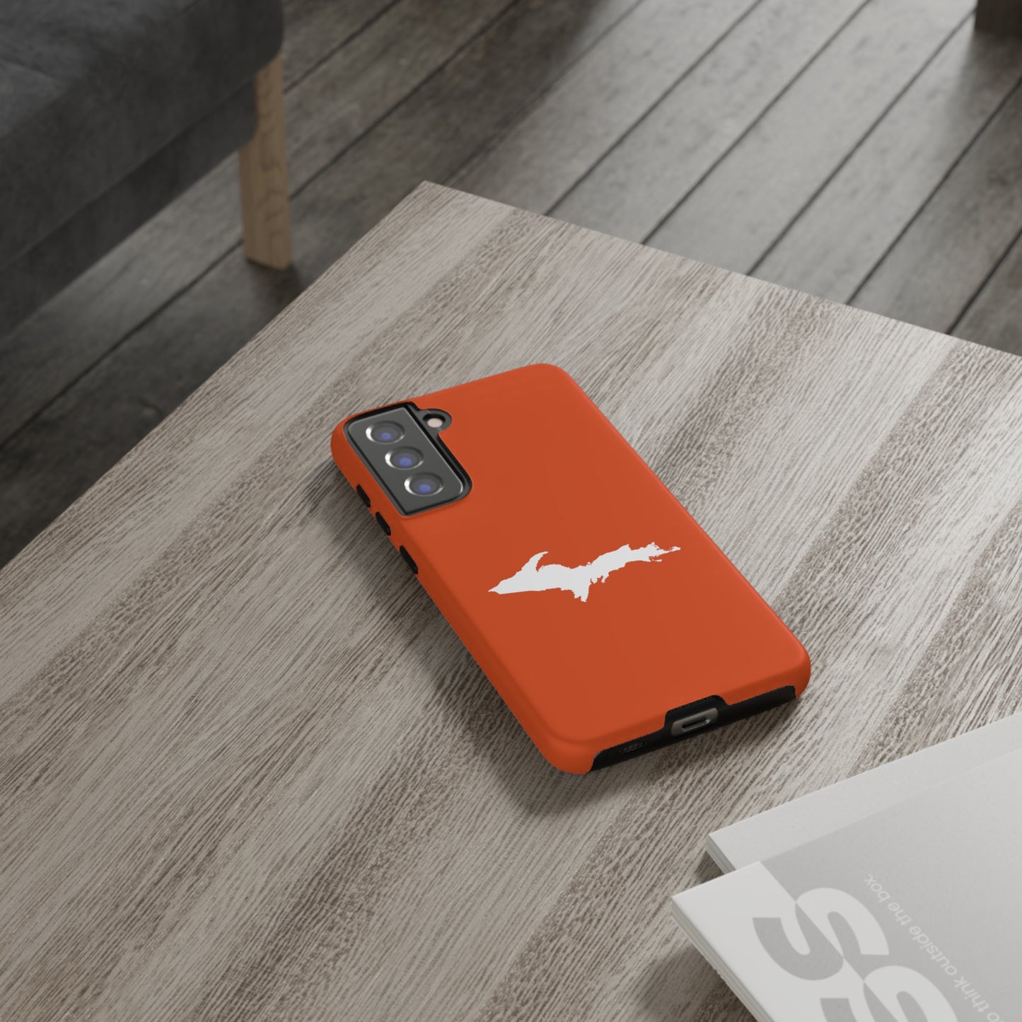 Michigan Upper Peninsula Tough Phone Case (Maple Leaf Orange w/ UP Outline) | Samsung & Pixel Android