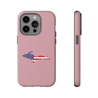 Michigan Upper Peninsula Tough Phone Case (Cherry Blossom Pink w/ UP USA Flag Outline) | Apple iPhone