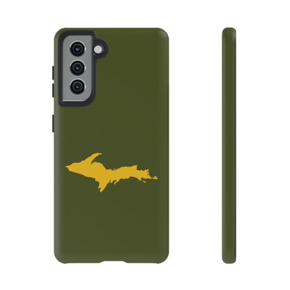 Michigan Upper Peninsula Tough Phone Case (Army Green w/ Gold UP Outline) | Samsung & Pixel Android