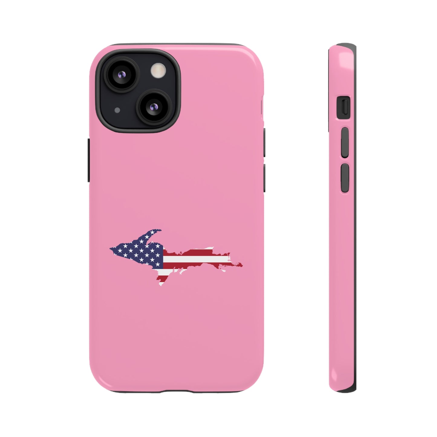 Michigan Upper Peninsula Tough Phone Case ('67 Caddie Pink w/ UP USA Flag Outline) | Apple iPhone