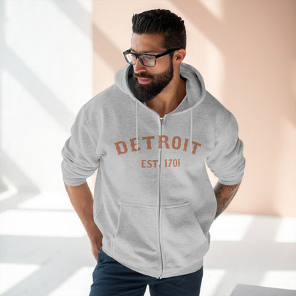 'Detroit EST. 1701' Hoodie (Copper Ballpark Font) | Unisex Full Zip