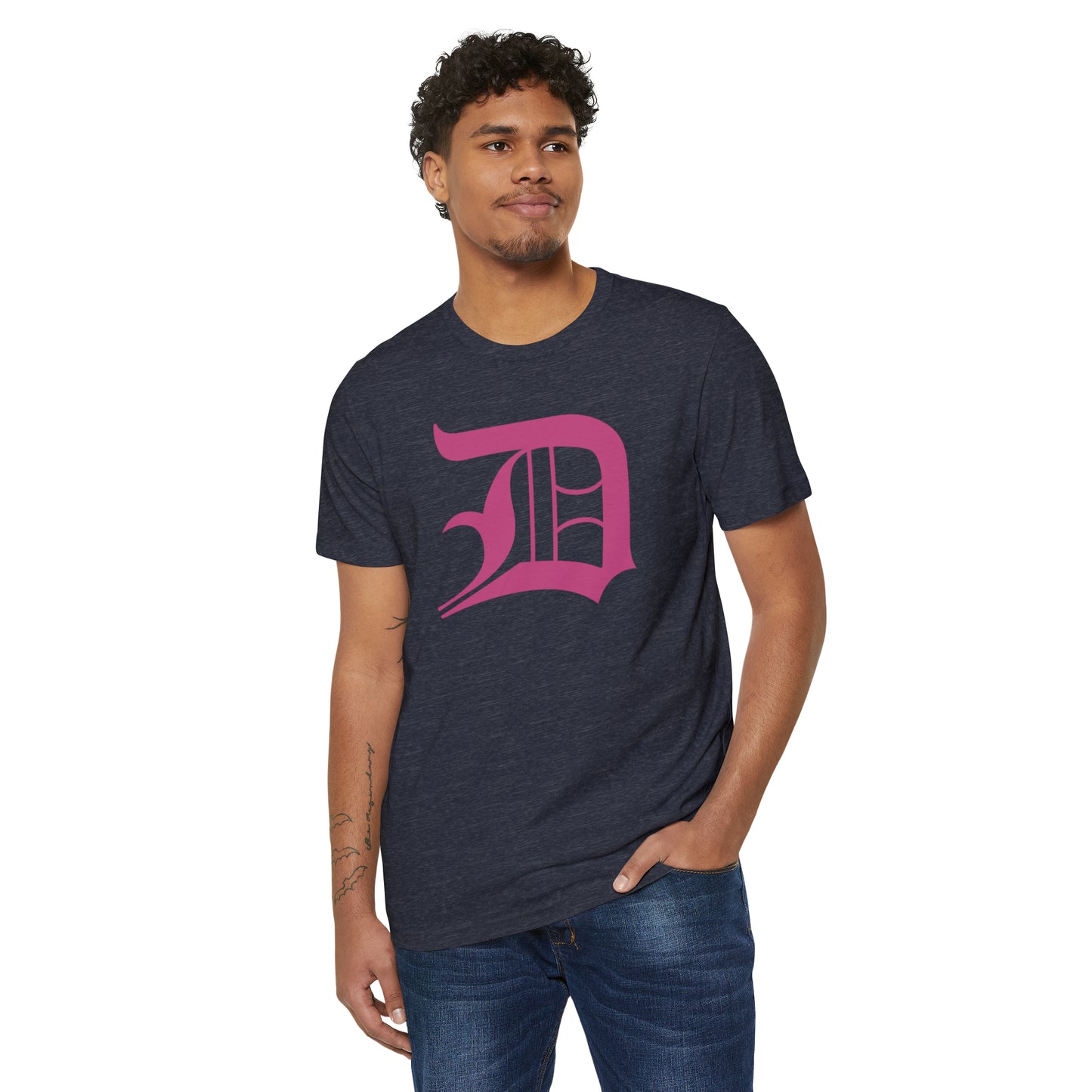 Detroit 'Old English D' T-Shirt (Apple Blossom Pink) | Unisex Recycled Organic