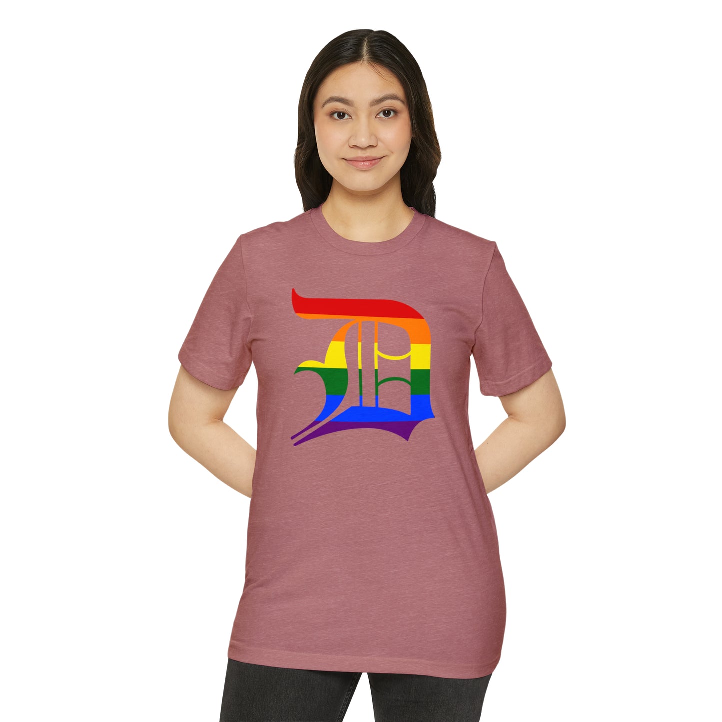 Detroit 'Old English D' T-Shirt (Rainbow Pride Edition) | Unisex Recycled Organic