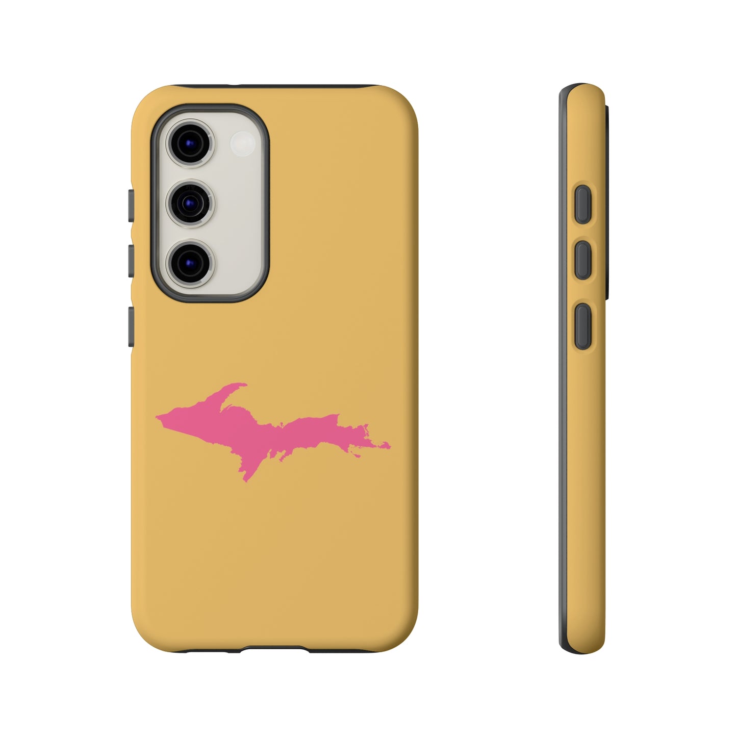 Michigan Upper Peninsula Tough Phone Case (Citrine w/ Pink UP Outline) | Samsung & Pixel Android